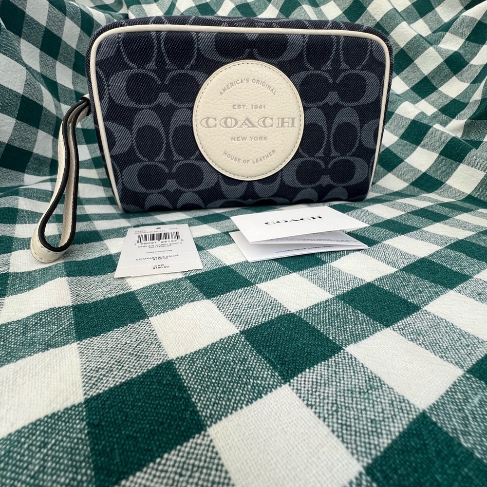 Coach Denim Dempsey Boxy Cosmetic Bag Wristlet